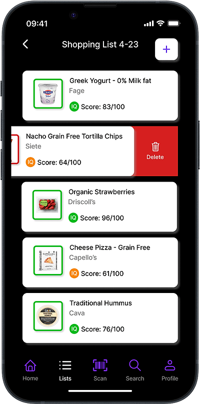 LabelIQ lists screen