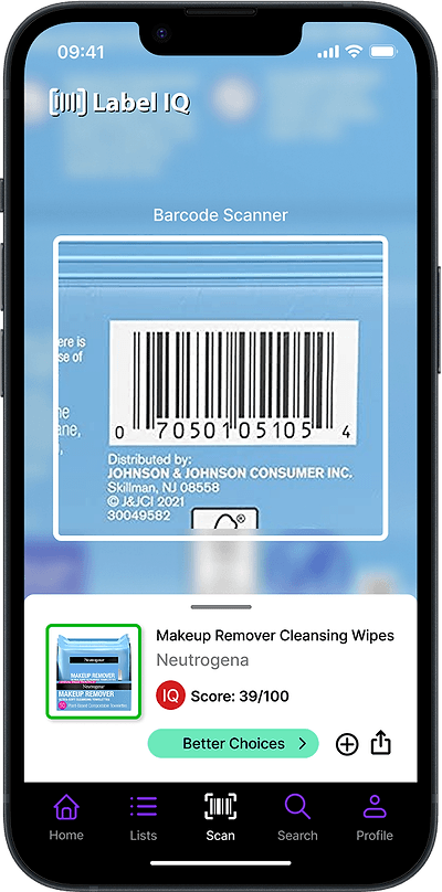 LabelIQ scanning screen
